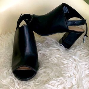 Black peep toe mules